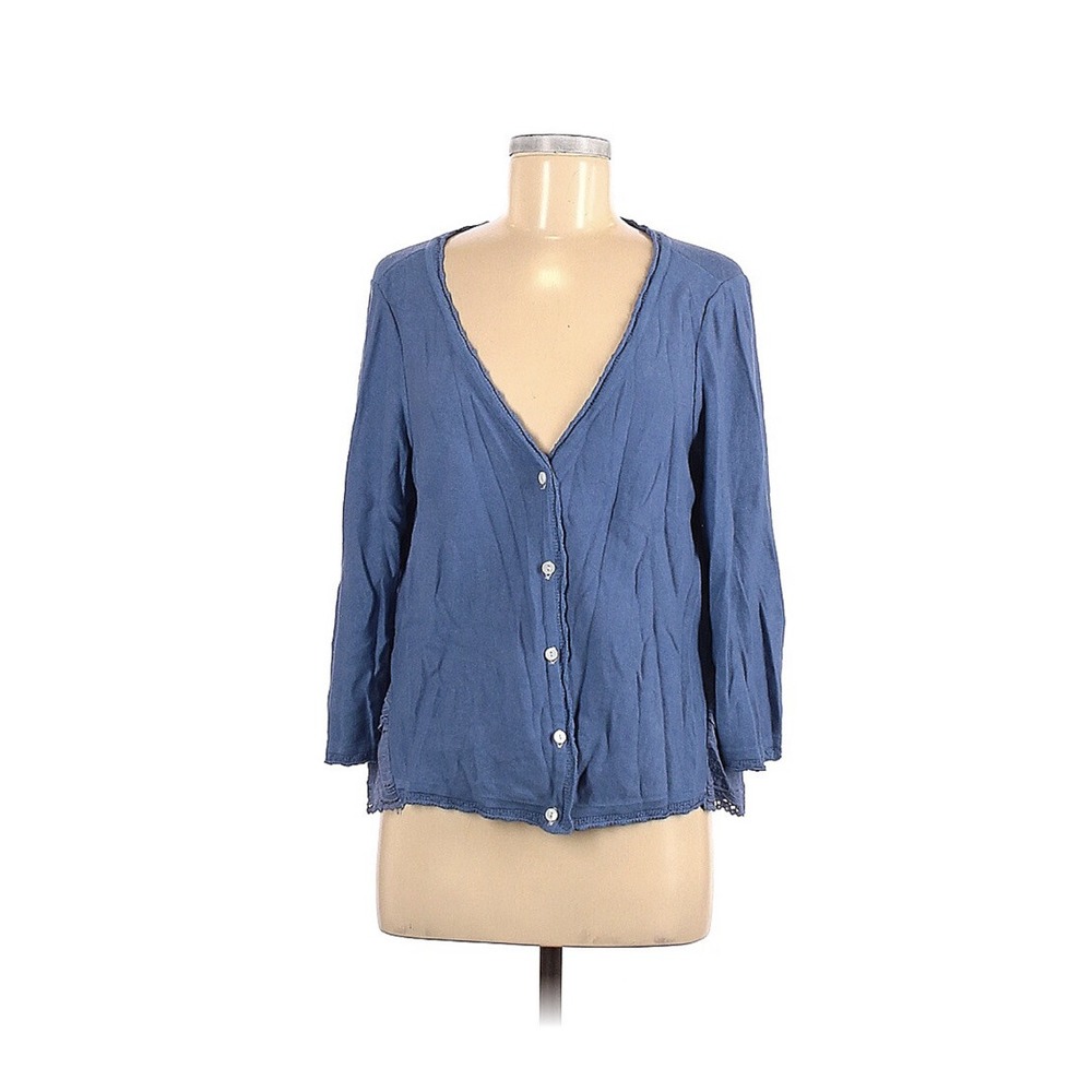 Soft surroundings Medium Knit Cardigan With Lace Detail At Hem Blue Sz Medium